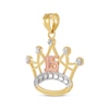 Thumbnail Image 1 of Diamond-Cut Quinceañera Crown & 15 Charm 14K Two-Tone Gold