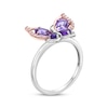 Thumbnail Image 1 of Pear-Shaped Amethyst & Round-Cut White Lab-Created Sapphire Butterfly Ring Sterling Silver & 10K Rose Gold