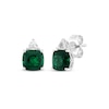 Thumbnail Image 0 of Cushion-Cut Lab-Created Emerald & White Lab-Created Sapphire Stud Earrings Sterling Silver