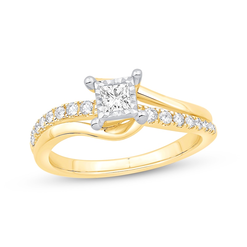 Princess & Round-Cut Diamond Engagement Ring 3/8 ct tw 14K Two-Tone Gold