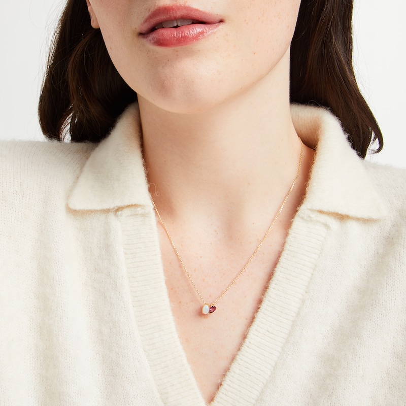 Toi et Moi Oval-Cut Opal & Pear-Shaped Rhodolite Garnet Necklace 10K Yellow Gold 18"
