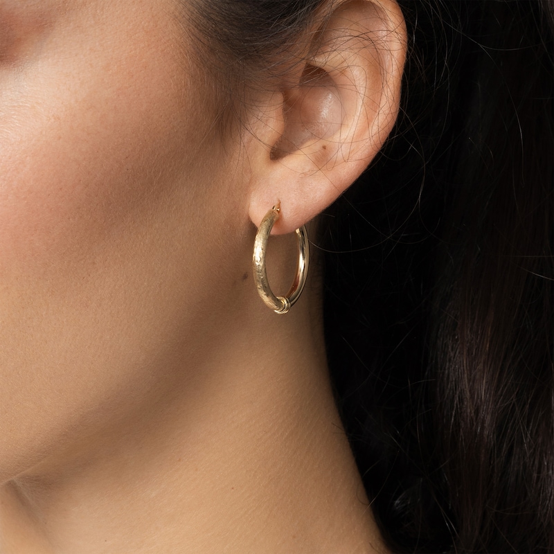 Reaura Textured Hoop Earrings Repurposed 14K Yellow Gold 26mm