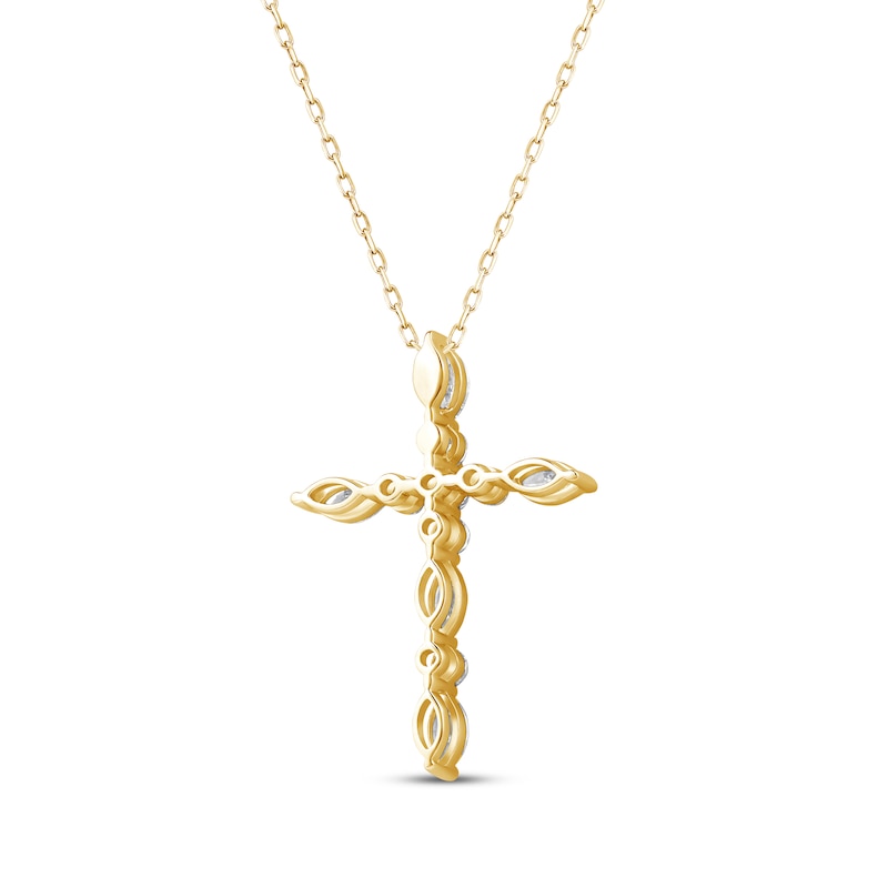 Lab-Created Diamonds by KAY Marquise & Round-Cut Cross Necklace 3/4 ct tw 10K Yellow Gold 18"