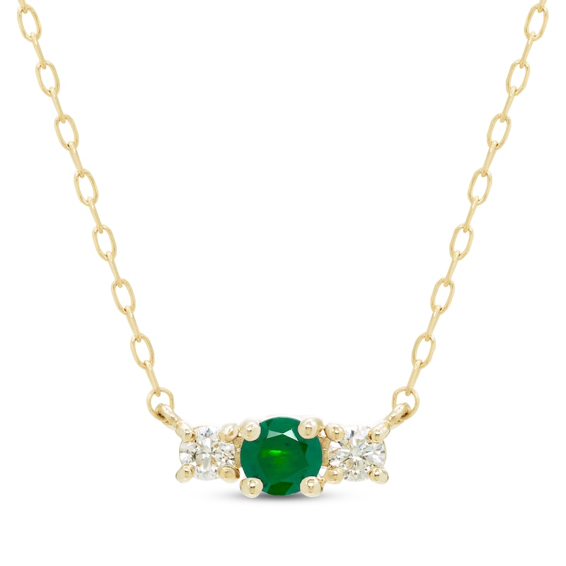Emerald & Diamond Three-Stone Necklace 1/8 ct tw Round-cut 10K Yellow Gold 18"