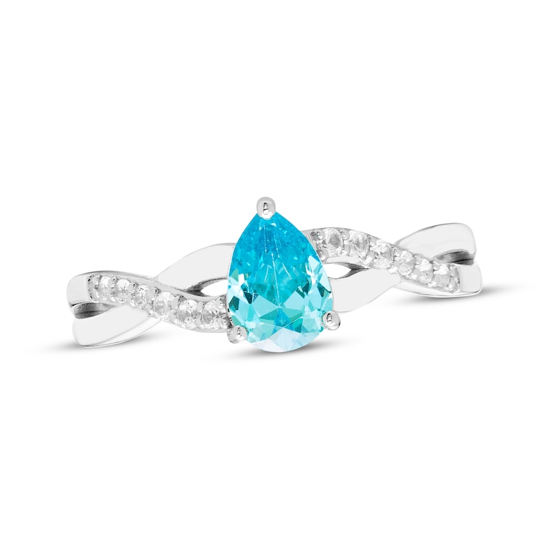 Pear-Shaped Swiss Blue Topaz & White Lab-Created Sapphire Twist Gift Set Sterling Silver