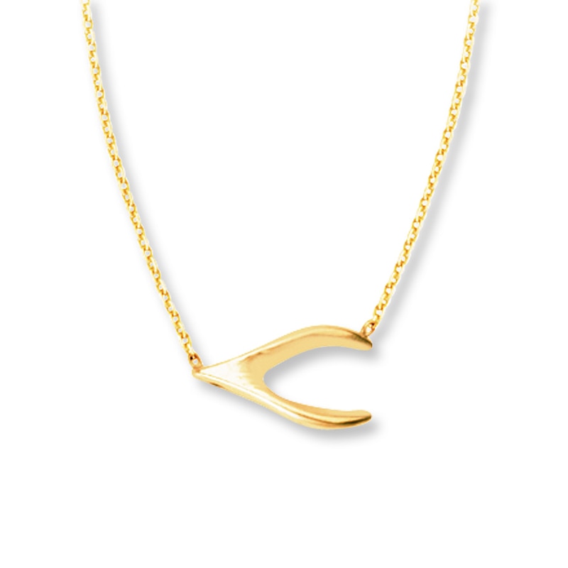 Sideways Wishbone 14K Yellow Gold Necklace 18"