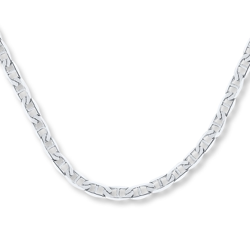Solid Mariner Chain Necklace 14K White Gold 22"