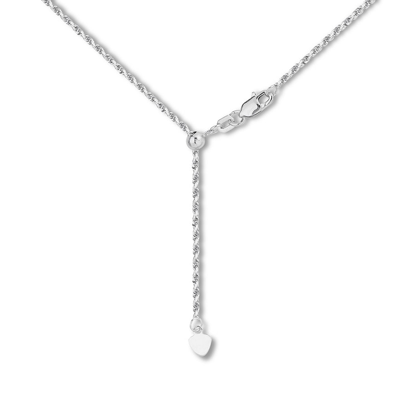 Adjustable 22" Solid Rope Chain 14K White Gold Appx. 1.05mm