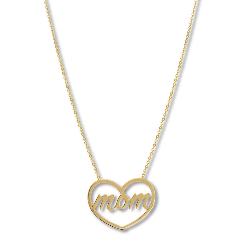 Mom Heart Necklace 14K Yellow Gold 16 to 18 Adjustable