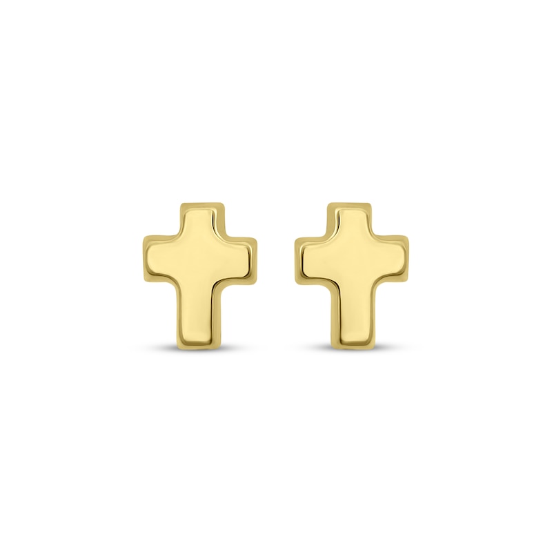 Children's Puffed Cross Stud Earrings 14K Yellow Gold