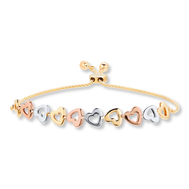 Heart Bolo Bracelet 10K Tri-Color Gold 9.5"