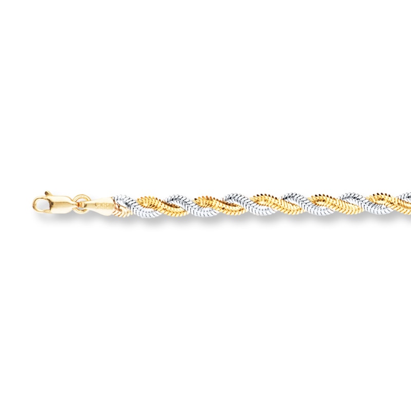 Braided Solid Snake Chain Bracelet 14K Two-Tone Gold 7.25"