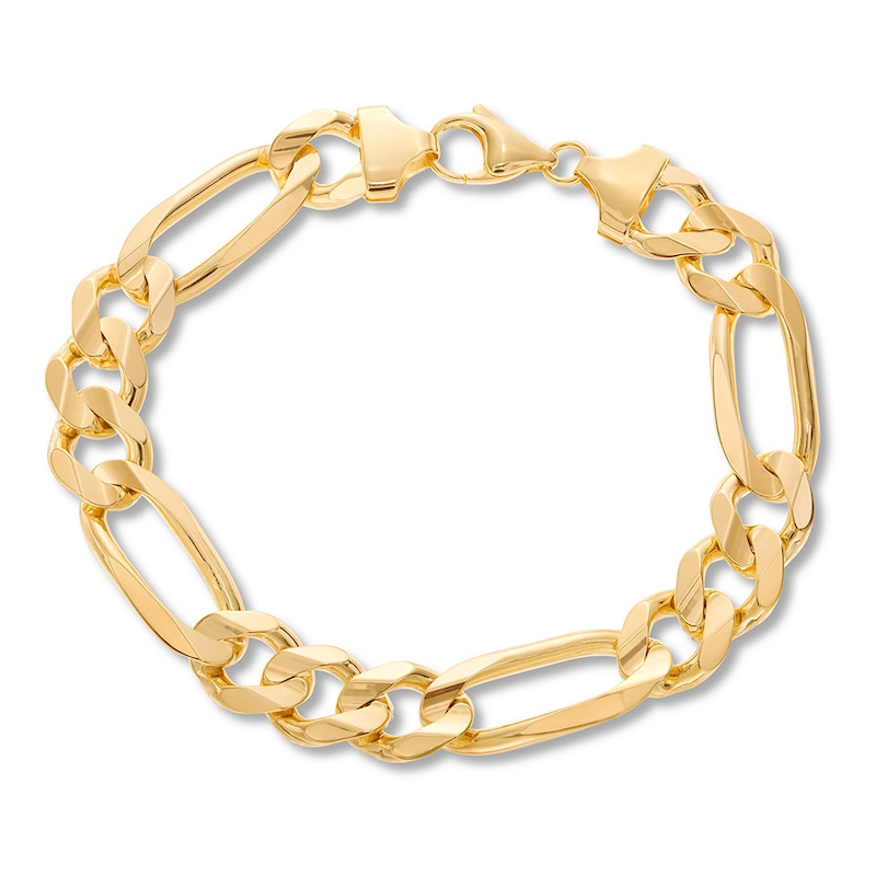 Solid Figaro Link Bracelet 10K Yellow Gold 9"