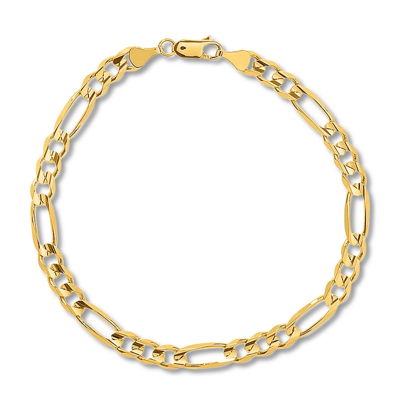 Solid Figaro Link Bracelet 14K Yellow Gold 8.5"
