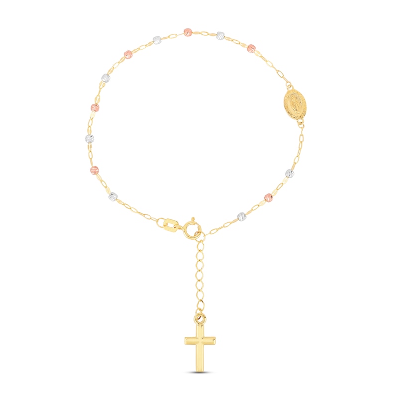 Beaded Rosary Bracelet 14K Tri-Tone Gold 6.5"
