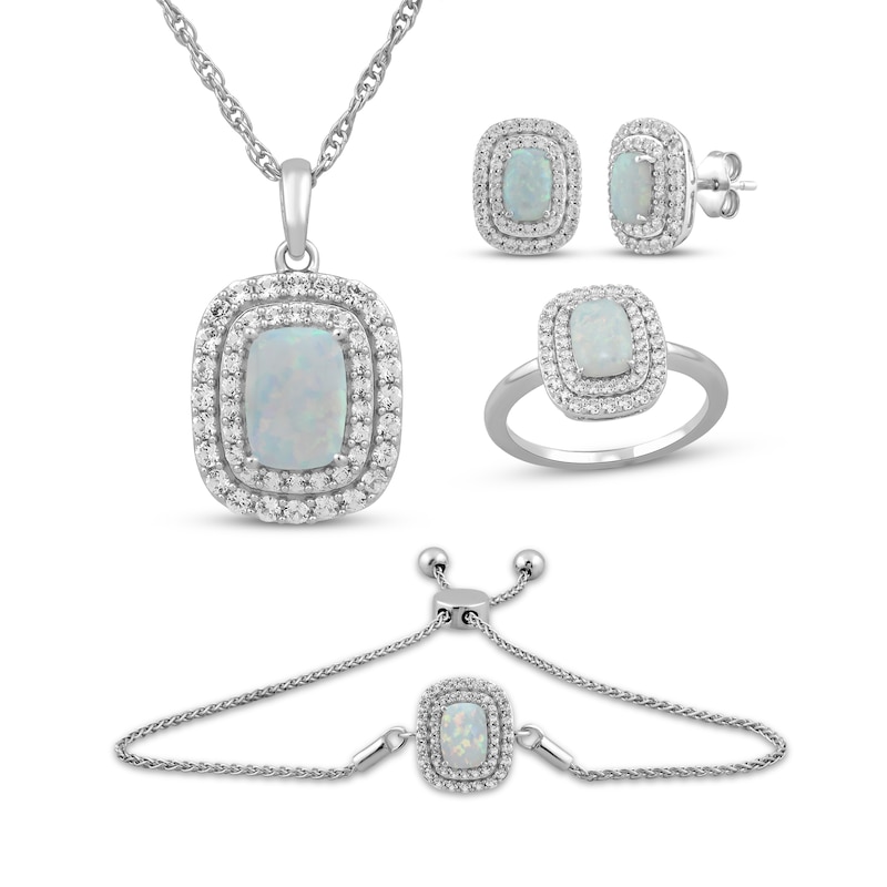 Cushion-Cut Lab-Created Opal & White Lab-Created Sapphire Gift Set Sterling Silver