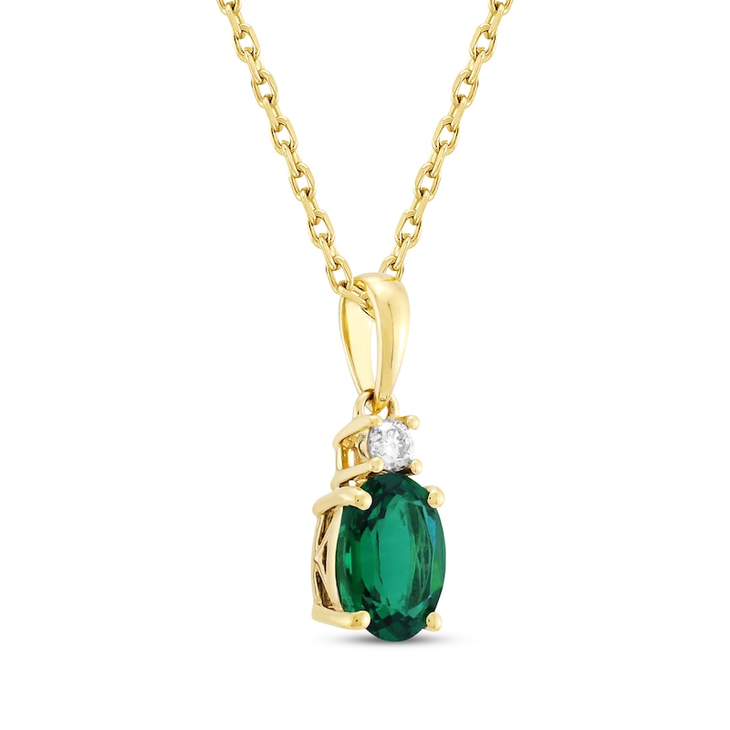 Oval-Cut Lab-Created Emerald & Diamond Necklace 1/20 ct tw 10K Yellow Gold