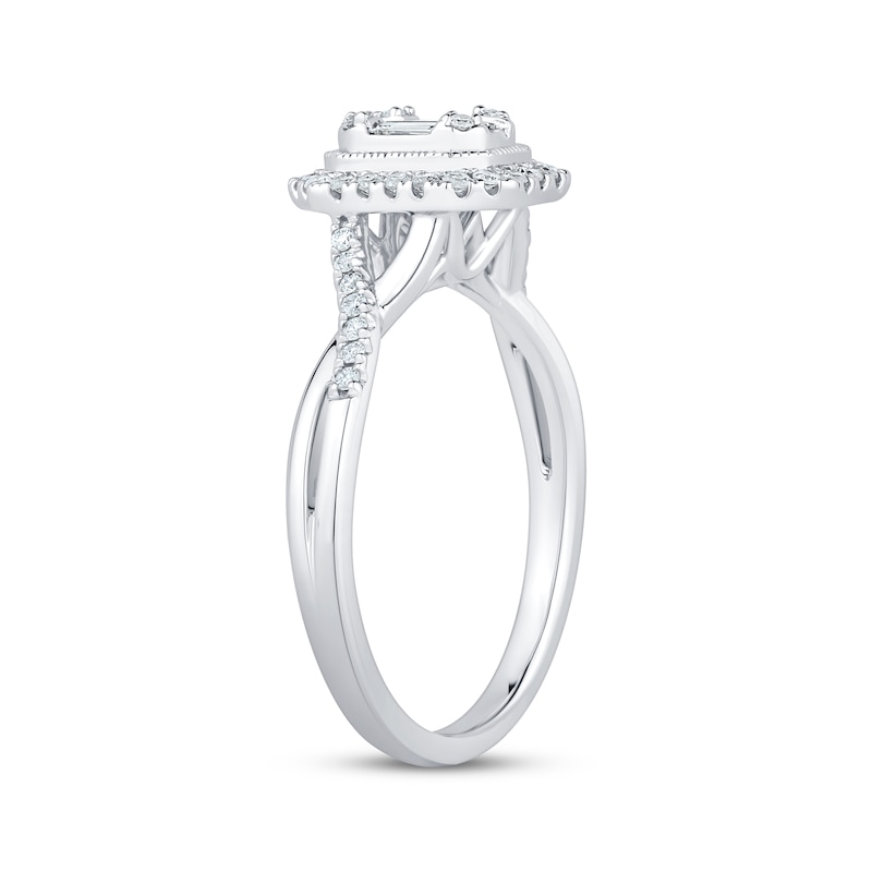 Baguette & Round-Cut Multi-Diamond Center Engagement Ring 1/3 ct tw 14K White Gold