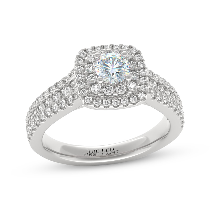 THE LEO First Light Diamond Round-Cut Double Halo Engagement Ring 1 ct tw 14K White Gold