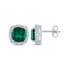 Thumbnail Image 2 of Cushion-Cut Lab-Created Emerald & White Lab-Created Sapphire Earrings Sterling Silver