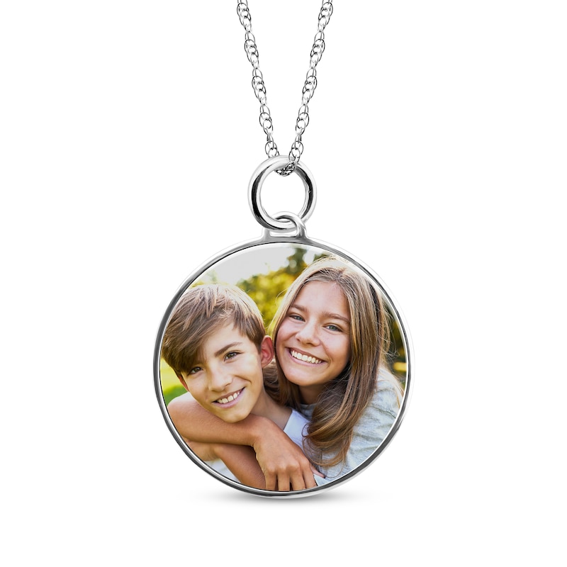 Medium Round Photo Charm Necklace Sterling Silver 18"