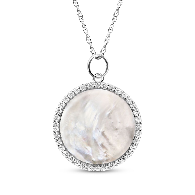 Mother of Pearl & White Lab-Created Sapphire Photo Locket Necklace Sterling Silver 18"