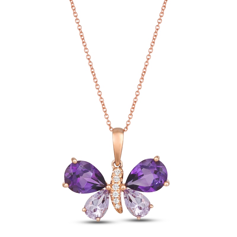 Le Vian Amethyst Butterfly Necklace 1/10 ct tw Diamonds 14K Strawberry Gold 18"
