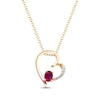 Thumbnail Image 0 of Natural Oval-Cut Ruby & Diamond Accent Tilted Heart Necklace 10K Yellow Gold 18"