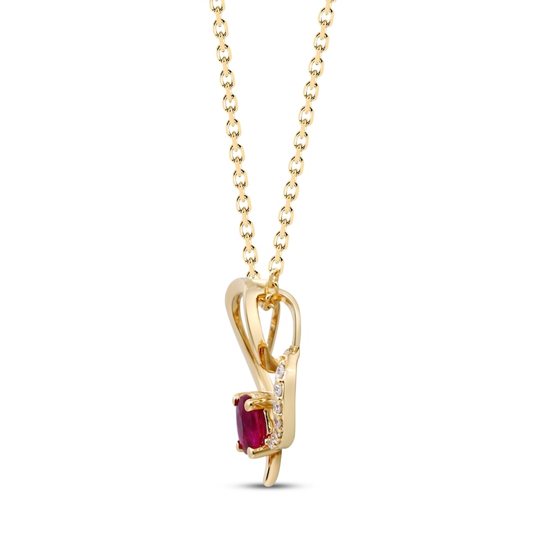 Natural Oval-Cut Ruby & Diamond Accent Tilted Heart Necklace 10K Yellow Gold 18"