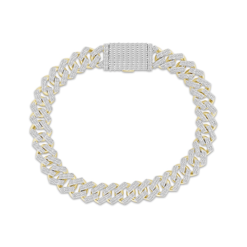 Men's Baguette-Cut Diamond Curb Chain Bracelet 3-1/2 ct tw 10K Yellow Gold 8.5"