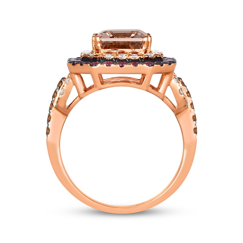 Le Vian Emerald-Cut Morganite & Rhodolite Garnet Ring 3/4 ct tw Diamonds 14K Strawberry Gold