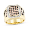 Thumbnail Image 0 of Men's Brown & White Multi-Diamond Center Signet Ring 1-1/2 ct tw 10K Yellow Gold