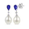 Thumbnail Image 0 of Cultured Pearl, Multi-Shape Blue & White Lab-Created Sapphire Drop Earrings Sterling Silver