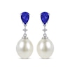 Thumbnail Image 1 of Cultured Pearl, Multi-Shape Blue & White Lab-Created Sapphire Drop Earrings Sterling Silver