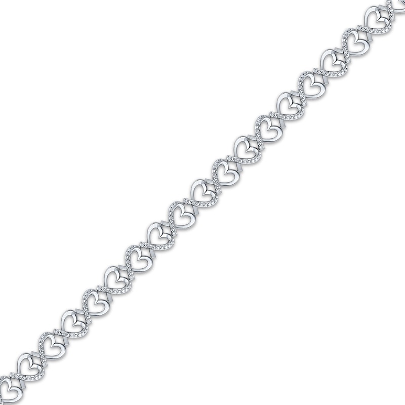 Diamond Heart Link Bracelet 1/2 ct tw Sterling Silver 7"