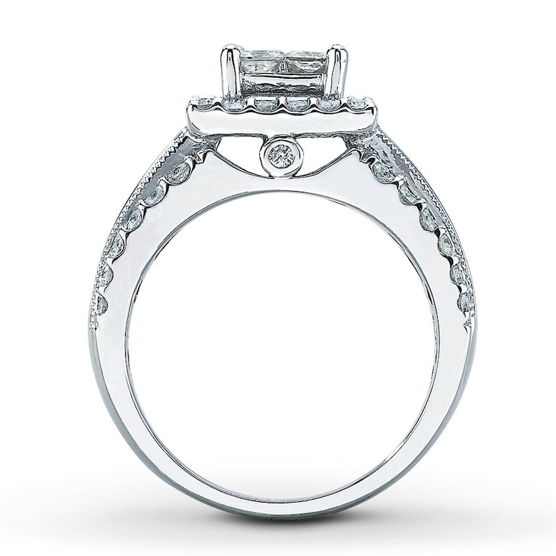 Previously Owned Diamond Engagement Ring 2 ct tw Princess, Baguette & Round-cut 14K White Gold