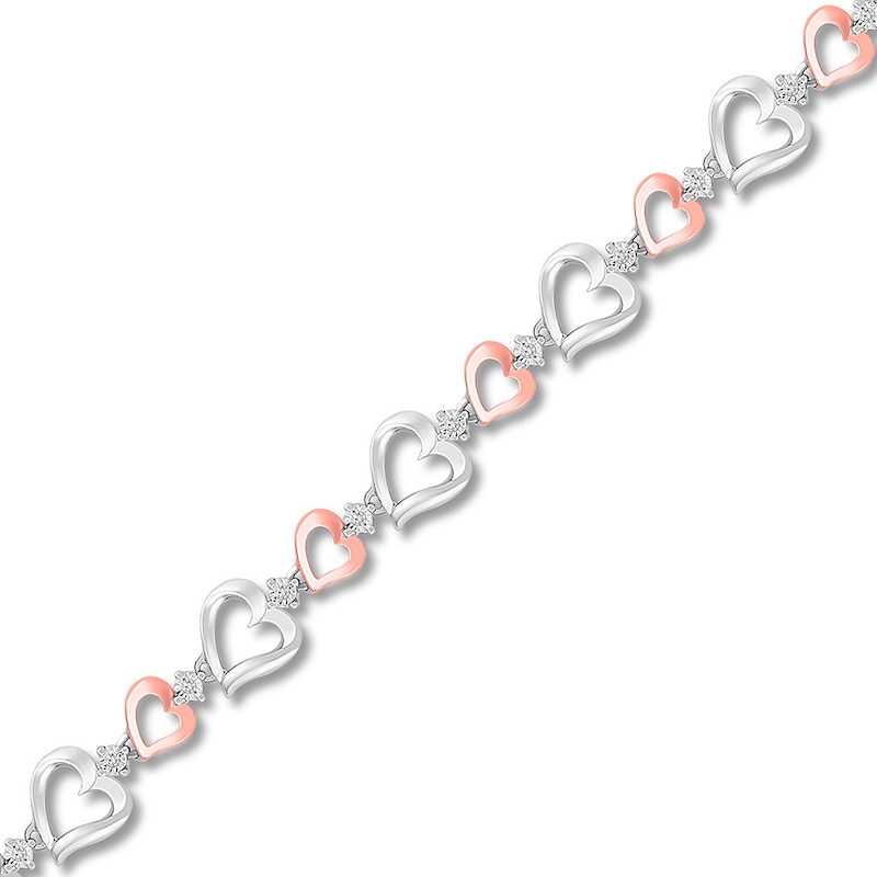 Previously Owned Diamond Heart Bracelet 1/10 ct tw Sterling Silver/10K Rose Gold