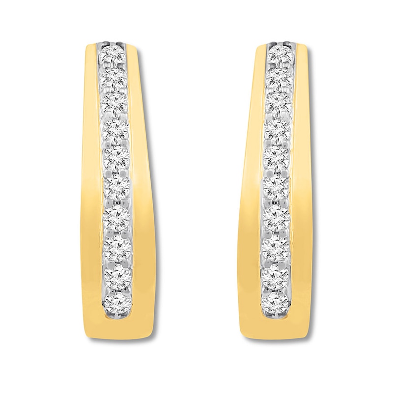 Previously Owned Diamond Hoop Earrings 1/4 ct tw Round-cut 10K Yellow Gold