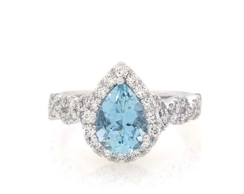 Previously Owned Neil Lane Pear-Shaped Aquamarine & Diamond Engagement Ring 3/4 ct tw 14K White Gold