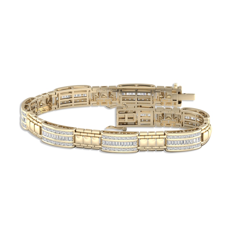 Previously Owned Men's Link Bracelet 3 ct tw Baguette & Round-cut 10K Yellow Gold 8.5"