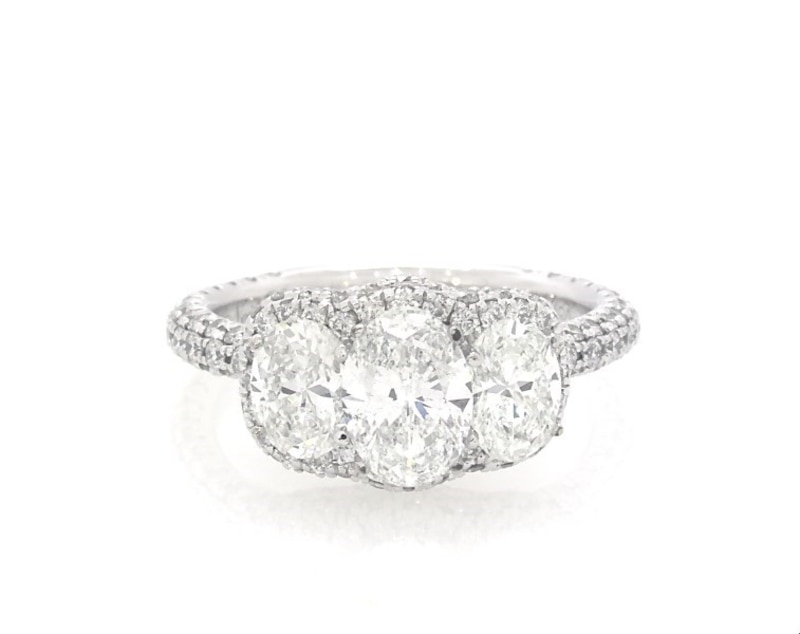 Previously Owned Neil Lane Oval-Cut Diamond Three-Stone Halo Engagement Ring 2-1/3 ct tw 14K White Gold Size 4.5