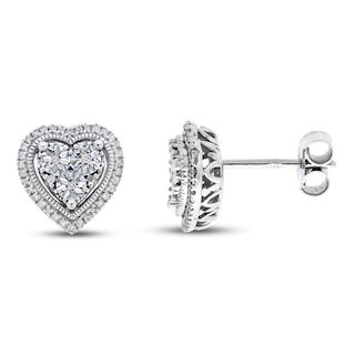 Diamond Heart Earrings 1/10 ct tw Sterling Silver|Kay