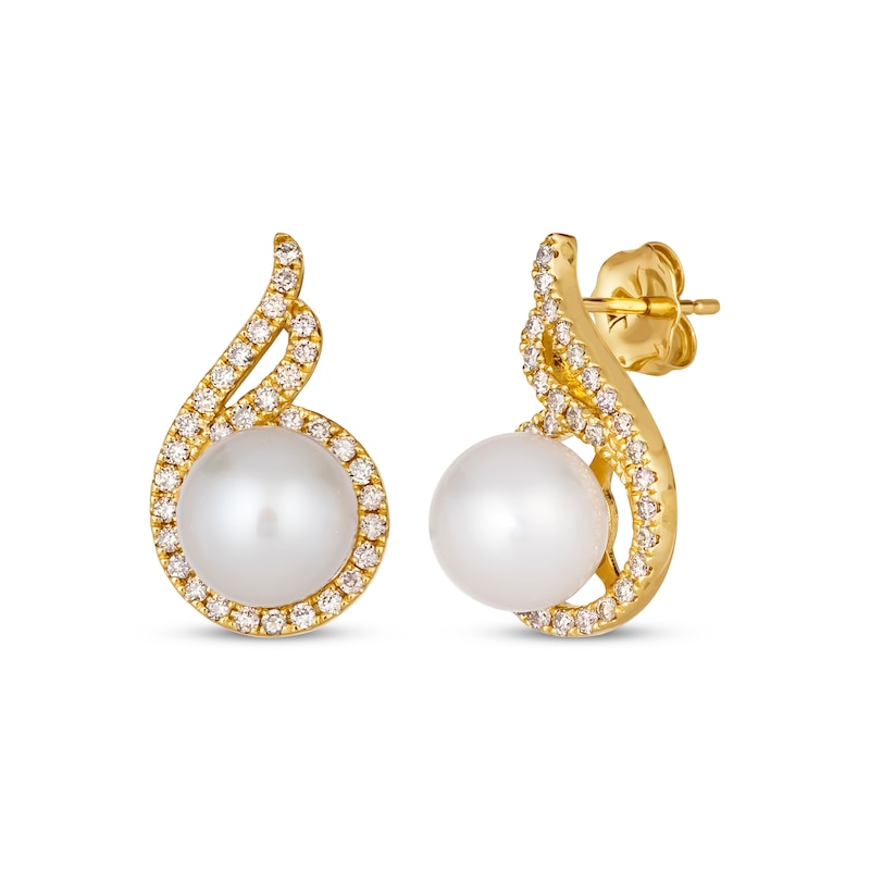 Le Vian Cultured Pearl Swirl Earrings 1/2 ct tw Diamonds 14K Honey Gold