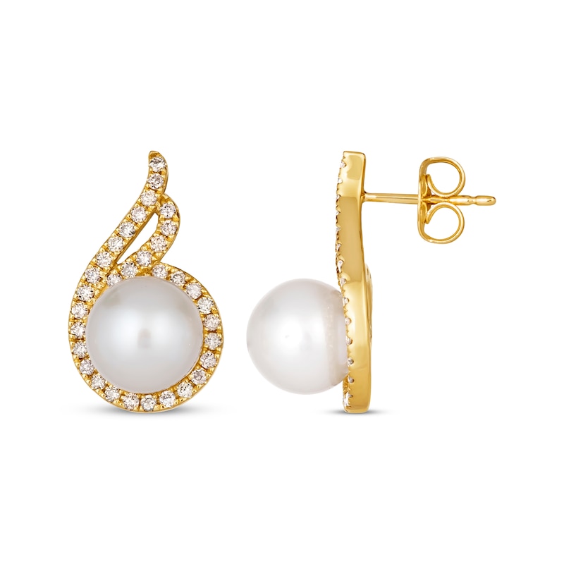 Le Vian Cultured Pearl Swirl Earrings 1/2 ct tw Diamonds 14K Honey Gold