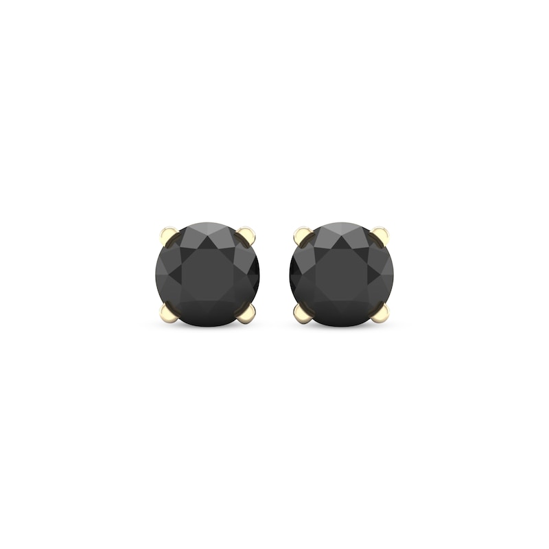 Round-cut Black Diamond Solitaire Stud Earrings 2 ct tw 10K Yellow Gold