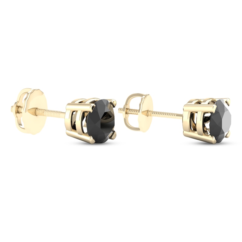 Round-cut Black Diamond Solitaire Stud Earrings 2 ct tw 10K Yellow Gold