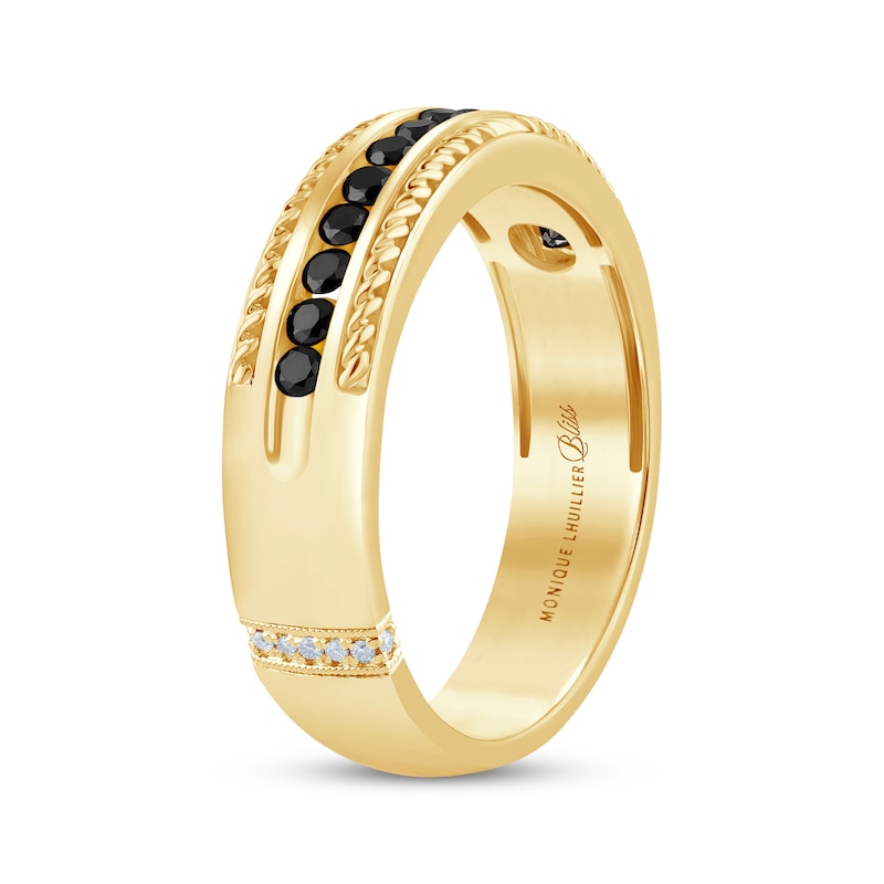 Monique Lhuillier Bliss Men's Black & White Diamond Wedding Ring 1/2 ct tw 18K Yellow Gold