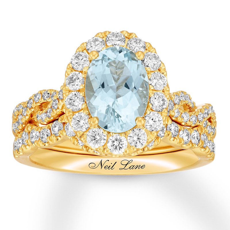 Neil Lane Aquamarine Bridal Set 1 cttw Diamonds 14K Yellow Gold