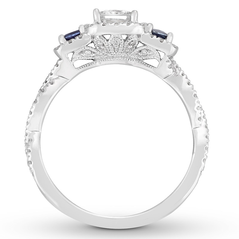 Neil Lane Diamond/Sapphire Engagement Ring 7/8 ct tw 14K White Gold