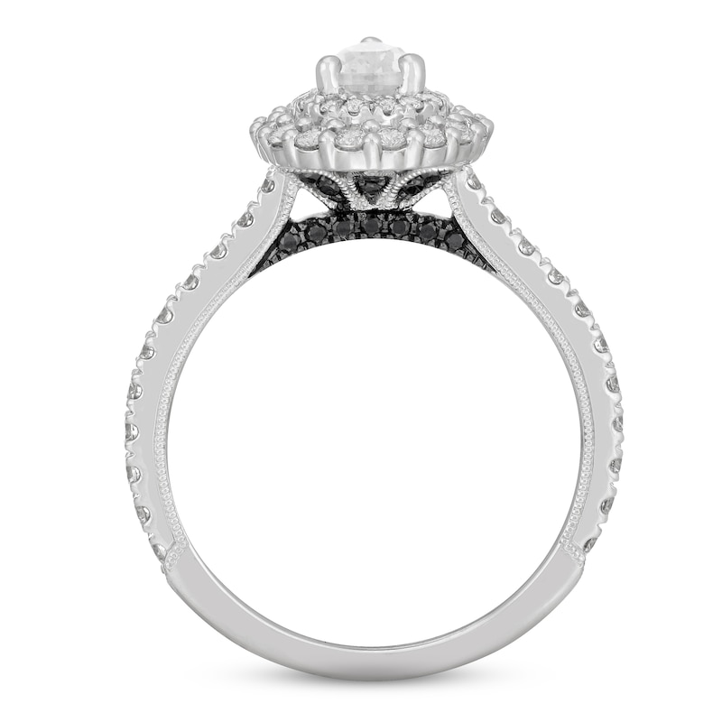 Neil Lane White & Black Diamond Engagement Ring 1-1/4 ct tw Pear & Round-cut 14K White Gold